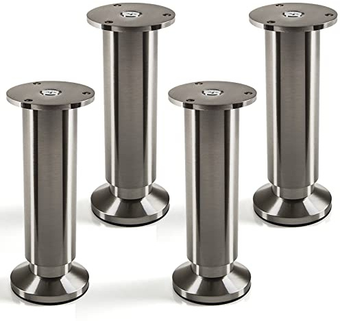 SOTECH 4er Set Möbelfüße Alpha 150 mm verstellbar Edelstahloptik gebürstet | Stützfüße belastbar bis 250 Kg