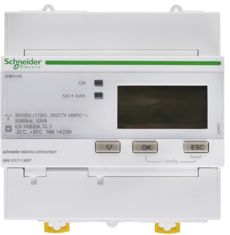Schneider Electric Acti9 iEM Energiemessgerät LCD 95 mm x 90 mm Digital, 10-stellig / 3-phasig 1 Ausg. 2 Eing.