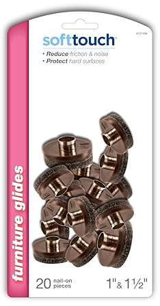 SoftTouch 1 & 1.5 Round Nail-On Felt Furniture Sliders, Protective Heavy-Duty Felt Pads for Wood Furniture and Hard Surfaces, 20-Count, Brown