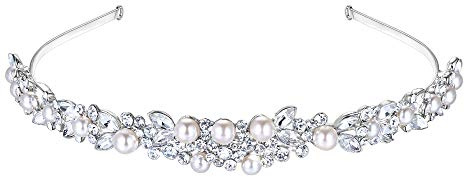 EVER FAITH® österreichischen Kristall elegant künstliche Perle Art Deco Braut Haarband Diadem Haarschmuck klar Silber-Ton