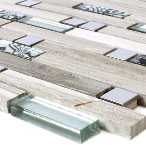 Mosaïque Metal Verre Pierre Naturelle Gris Argent Noir Mix