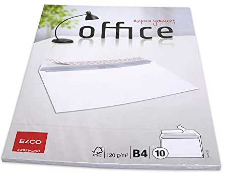 ELCO 74494.12 Office Verpackung mit 10 Briefumschläge/Versandtasche, Haftklebeverschluss, B4, 120g, weiss, Fenster: nein, B4 (353x250mm) für Papierformat A4/C4