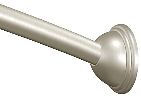 Moen Brushed Nickel 5-Foot Curved Fixed Mount Shower Curtain Rod with Pivoting Flanges, CSR2165BN