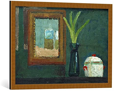 kunst für alle Bild mit Bilder-Rahmen: Paula Modersohn-Becker Stilleben mit Zuckerdose und Hyazinthe im Glas - dekorativer Kunstdruck, hochwertig gerahmt, 85x60 cm, Kupfer gebürstet