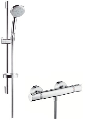 hansgrohe Croma 100 wassersparendes Thermostatset 0,65m, 4 Strahlarten, Chrom