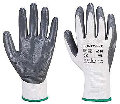 Portwest A310 Abrasion Resistant Flexo Grip Nitrile Glove Grey/White, Medium