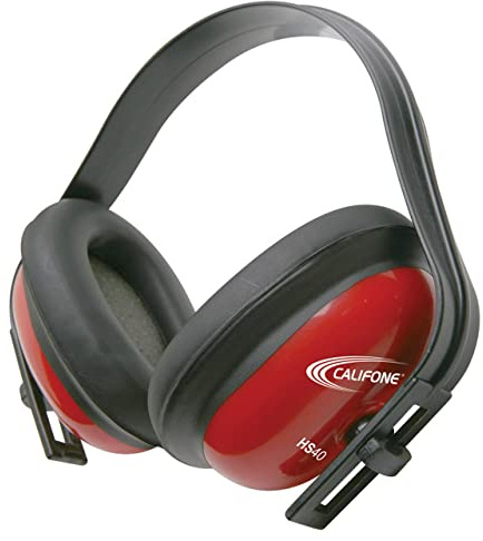 Califone HS40 Hearing Safe Hearing Protector, Rugged Polypropylene Headstrap, Adjustable Headband, ABS Plastic Earcups Designed for High-use Settings, Bright Red Safety Color, Pack of 12