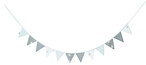 roba Wimpelkette 'Little Stars', 12 Wimpel (2m), Länge Kette 3m, Baby- & Kinderzimmer Deko grau/weiß