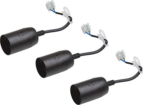 Meister Renovierfassung E27 - schwarz - 3 Stück - Für Leuchtmittel bis max. 60 Watt - Inklusive Zugentlastung & Lüsterklemmen / Deckenlampe für Bauarbeiten / Baufassung / Umzugsfassung / 7443770