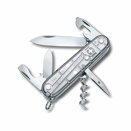 Victorinox Spartan Couteau de Poche Suisse, Léger, Multitool, 12 Fonctions, Lame, Ouvre Boite, Tire Bouchon, Argent Transparent