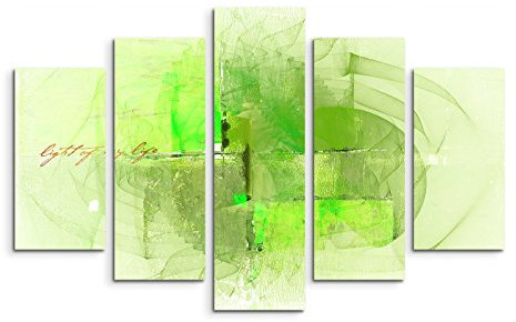 Paul Sinus Art 5 teiliges Wandbild auf Leinwand (Gesamt: H: 100cm B: 160cm) Keilrahmenbild Canvas Fotodruck Leinwandbild Leinwanddruck Kunstdruck Wandbild grün gelb beige Formen