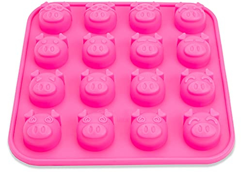 Silikonform mit 16 Schweinchen, Eiswürfelform Schwein, Pralinenform, Schokoladenform, 17 x 17 x 2cm, Giessform, Silicone Mold, Silvester, New Year, Glück, Deko Kuchen, Farbe: Pink