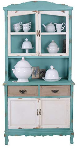 Vitrinenschrank „Villa Ravena“ – Shabby Chic Küchenschrank | Altholz mit Vitrinenaufsatz | Türen & Schubladen | Vintage Landhausstil mxa016 Palazzo Exclusiv