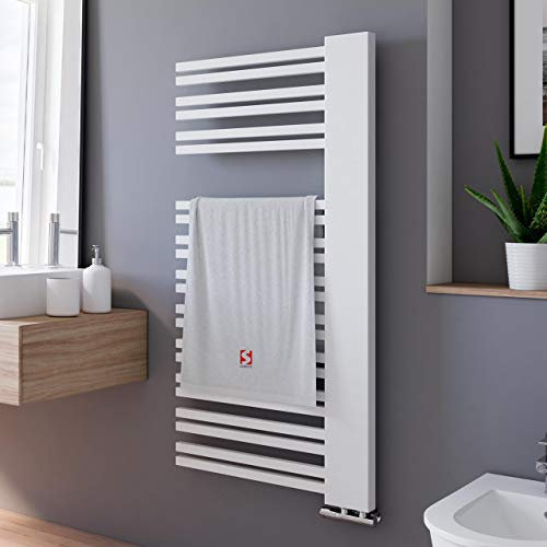 Schulte EP033010 04 Badheizkörper Bologna, 121 x 60 cm, 690 Watt Leistung, Anschluss unten rechts, alpinweiß, Heizkörper mit Handtuchhalter-Funktion