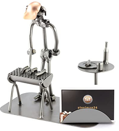 Steelman24 I Omini di Viti Addetto al Barbecue con Portabiglietti da Visita I Idee Regalo Originale I Soprammobili in Metallo I Modellino
