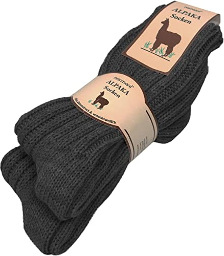 normani 2 Paar Sehr warme Alpaka Wollsocken für Damen und Herren/wie Handgestrickt ! waschmaschienenfest ! Anthrazit