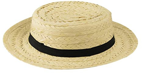 Straw Boater Hat with Black Band - Pack Of 1 - Lightweight Unisex Summer Hat for School, Costumes & Fancy Dress Events