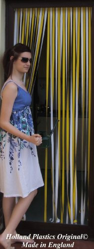 Holland Plastics Original Brand Heavy Duty Bug Blind,Strip Blind-80cm (Standard UK door size) Complete with hooks for Plastic Frames (Select colours from drop down menu) (YELLOW & WHITE)