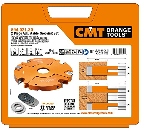 CMT 694.021.30-2 Piece Adjustable Grooving Cutter Head Set Hw D=150X14-28X3