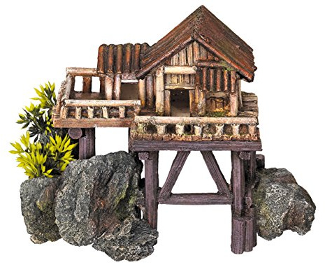Nobby Aqua Ornaments HOLZHAUS mit Pflanzen, 23 x 12,3 x 17 cm, 1 Stück