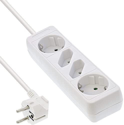 InLine 16445W kontaktkabel, 4 gånger, 2 x skyddskontakt + 2 x euro, 5 m, vit