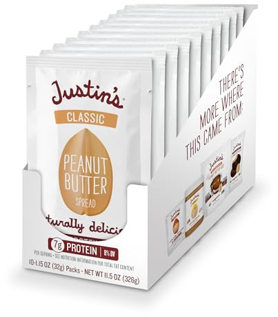 Justin's Nut Butter Peanut Butter Classic 1.15Oz. (Pack Of 10) | Made with Peanuts - Shelf Stable Sandwich Spread - Certified Gluten-Free, Non-GMO Project Verified, and Kosher