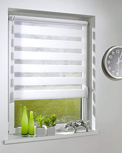 DecoProfi DR10070160 Duo-Doppelrollo mit Klemmträger/fix, Textil/System Breite 66 und 70 cm, weiß