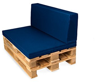 TexDeko Palettenkissen mit Rückenlehne 2TLG Palettensofa Palettenpolster, Matratzenkissen (120x80x12cm) Indoor Outdoor für Europalette (Blau mit wasserabweisendem Bezug)