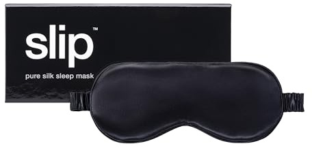 Masque de sommeil en pure soie Slip - 100% soie de mûrier, ultra doux et confortable, bloque la lumière pour un sommeil réparateur | Sangle ajustable pour un maintien parfait (Noir - 1 unité)