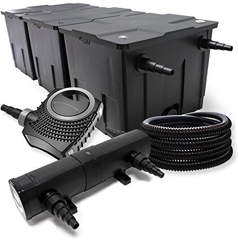 Wiltec Set de filtro para estanque (hasta 90000l UVC Clarificador con 24W 80W Bomba y tubo 25m