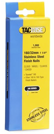 Tacwise 1096 Clavos de Acabado 16G/32 mm, Acero Inoxidable, Caja de 1000 | Calibre 16G, para Trabajos Profesionales
