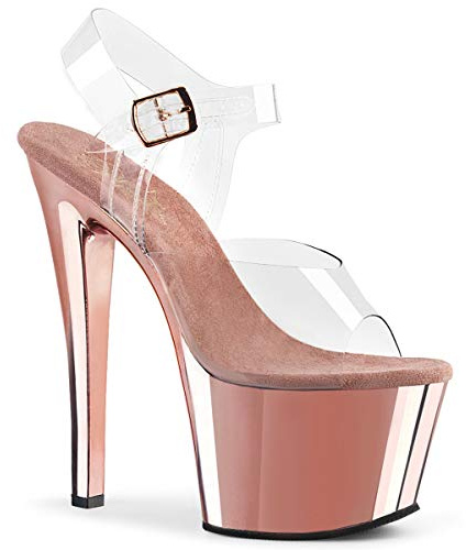 SKY-308-7 Heel, 2 3/4 Platform, Ankle Strap Sandal Rose Gold Chrome 9