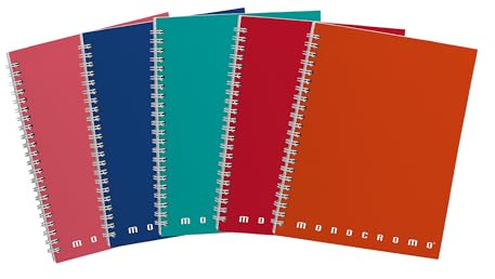 Pigna, Confezione 5 Quaderni A5 Spiralati MONOCROMO, senza fori con microperforazione ,interno 4M,quadretti 4 mm
