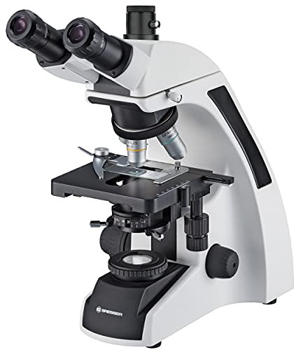 Bresser trinokulares Durchlicht Mikroskop Science TFM-301 Trino 40-1000x Vergrößerung, mit Köhlerscher Beleuchtung, koaxialem Kreuztisch, c-Mount Anschluss und sehr heller 3W LED-Beleuchtung