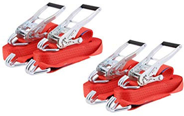 Sandax 4x PROFI Spanngurte 8 Meter (8m lang) rot, Zurrgurte Ratschengurte mit TÜV G/S Siegel, Zweiteiliger Spanngurt mit Ratsche, J-Haken, belastbar bis 5000 kg, nach DIN EN 12195-2, Breite: 50mm