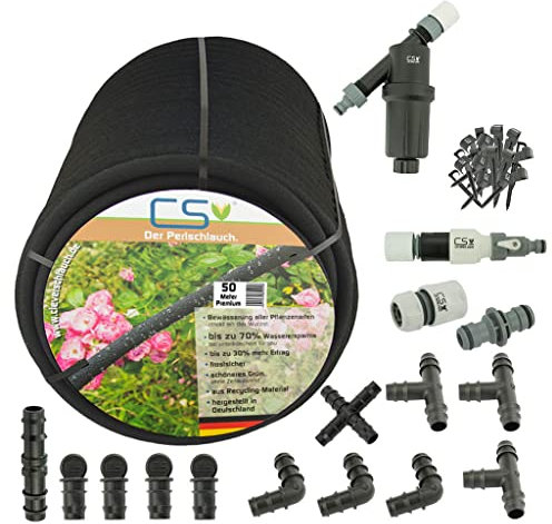 50m CS Perlschlauch Premium Set für die Gartenbewässerung mit bis zu 70% Wasserersparnis bei unterirdischer Verlegung