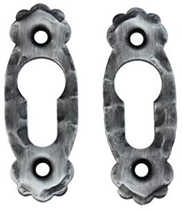 UHRIG 2 Stück oval Schmiedeeisen Rosette für PZ Schloss, Schlüsselloch Blende, antik Beschlag für z.B. Haustür, Gartentor usw.