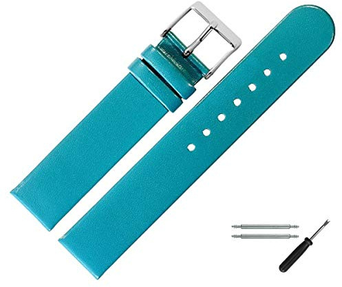 MARBURGER Uhrenarmband 16mm Leder Tuerkis Silber - Montage Set 7611659000120
