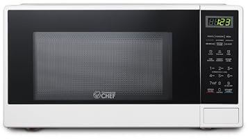 Commercial Chef 1.1 Cu. Ft. Countertop Microwave Oven, Touch Controls with Digital LED Display, 1100W Microwave, Push Button Door, 10 Power Levels, CHCM11100W, White