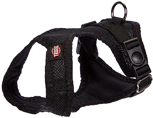 TRIXIE Comfort Soft Hundegeschirr Gr. XXS–XS, 25–35 cm/15 mm – schwarz | Weich gepolstert mit stufenlos verstellbarem Bauchgurt – sportlicher Komfort zum Joggen für sehr kleine Hunde