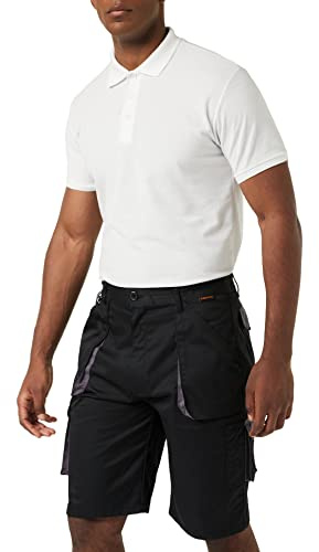 Portwest TX14 Pantalones Cortos Texo Cinturilla con Mitad Elástica Duradero | Negro, M, UPF 50+, Corte Estándar, Unisex, 40% Poliéster, 60% Algodón, Transpirable, Tejido Exterior, Paneles de Contraste