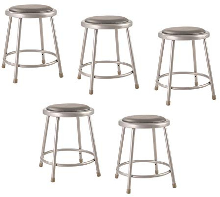 National Public Seating 6418-CN Steel Stool with 18 Vinyl Upholstered Seat, Grey (Pack of 5)