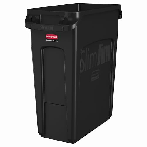 Rubbermaid Commercial Products Slim Jim Behälter mit Luftkanälen | Mülleimer aus Kunststoff für Küche und Büro | 60 l, Schwarz