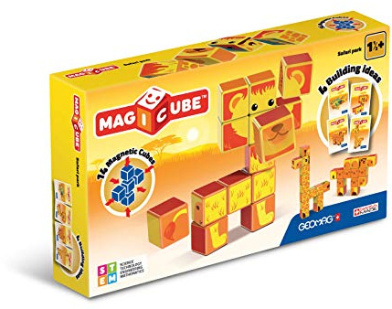 GEOMAG Safari Park 14 würfel Magnetisches spielzeug für Kinder, Geschenk für Jungen und Mädchen im Alter von 1 2 3 4 5 6 Jahren, Montessori-Spielzeug, magnetische Konstruktionen