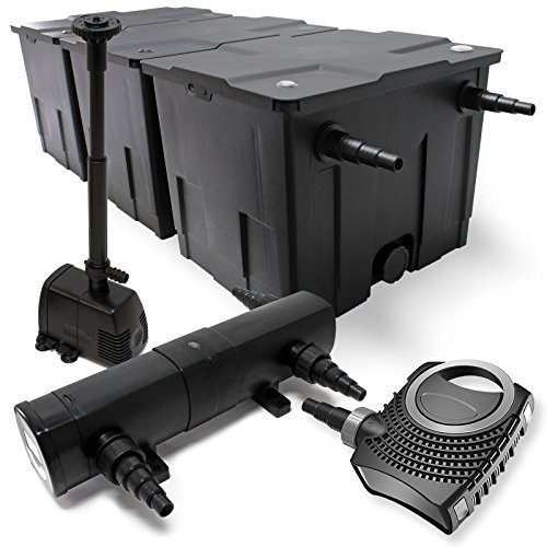 Wiltec Komplettset: CBF-350C Teichfilter bis 90000 L Teichfilteranlage Durchlauffilter, NEO10000 Teichpumpe 10000l/h 80W, CUV-236 Teichklärer UVC Klärer mit 36W, HJ-943 Springbrunnenpumpe 800l/h 16W