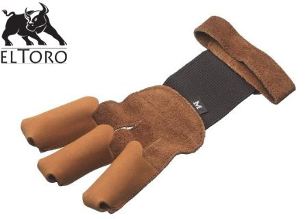 elToro Fingerhandschuh I – weicher Leder-Schießhandschuh für Bogenschützen – mit Klettverschluss, Rechts- & Linkshand geeignet, komfortabler Fingerschutz für Recurve & Langbogen (L)