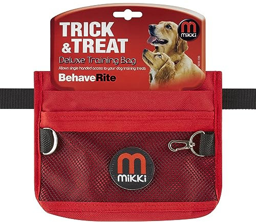 Mikki Dog and Puppy Deluxe Training Treat Bag Pouch - Adjustable Waist Belt Shoulder Strap,Red and Black
