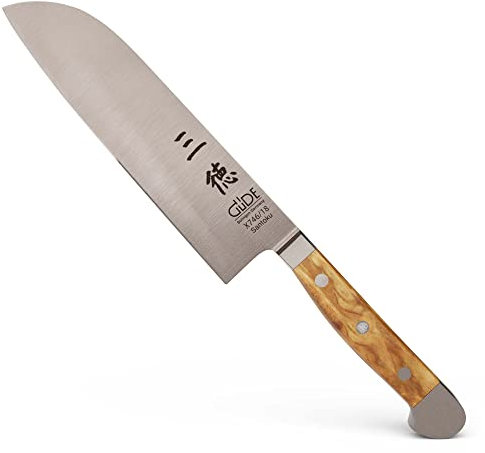 GÜDE Solingen - Santoku Messer geschmiedet, 18 cm, Olivenholz, ALPHA OLIVE, Doppelkropf, Handmade Germany