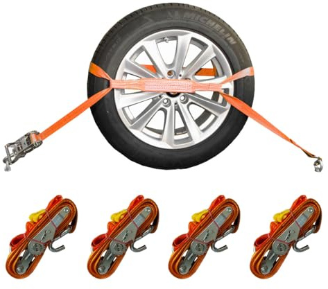 4X Spanngurt Auto Transport 35mm LC 1500 daN Zurrgurt Radsicherung PKW KFZ Trailer Reifengurt (3) - Made in Germany