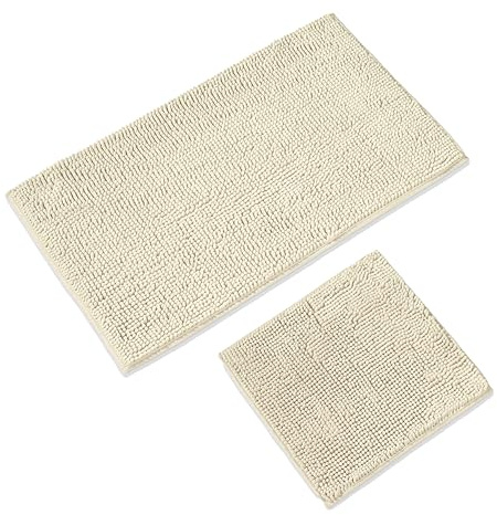 WohnDirect Badematten & Badteppiche Set 2 teilig Creme • WC Vorleger ohne Ausschnitt 45x45cm + Badematte rutschfest 50x80cm • Badvorleger rutschfest frottee waschbar • Badezimmerteppich ÖkoTex